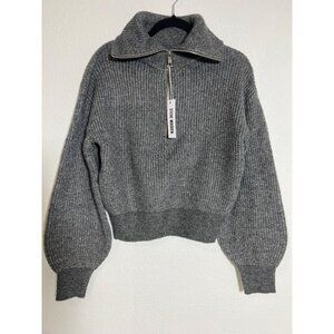 Steve Madden Womens Grey Knit Sweater With Half-Zip Collar Size-S